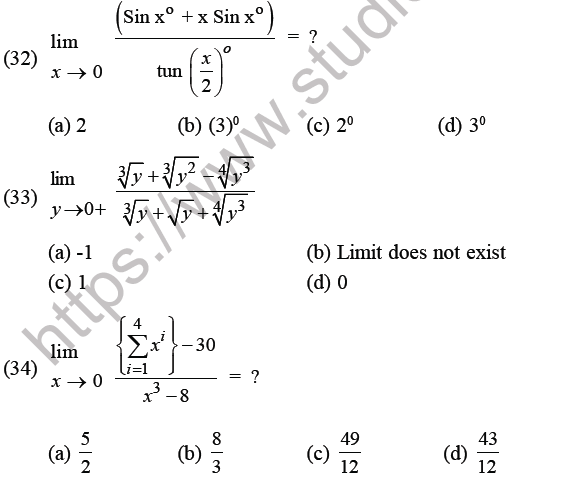 JEE Mathematics Limits Continuity and Differentiability MCQs Set B-10