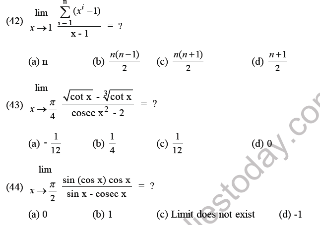 JEE Mathematics Limits Continuity and Differentiability MCQs Set B-13