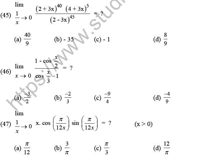 JEE Mathematics Limits Continuity and Differentiability MCQs Set B-14