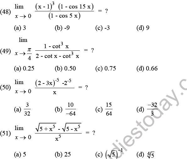 JEE Mathematics Limits Continuity and Differentiability MCQs Set B-15
