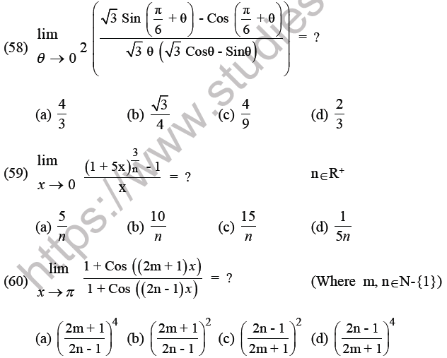 JEE Mathematics Limits Continuity and Differentiability MCQs Set B-18