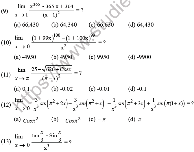JEE Mathematics Limits Continuity and Differentiability MCQs Set B-2