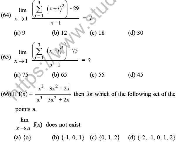 JEE Mathematics Limits Continuity and Differentiability MCQs Set B-20