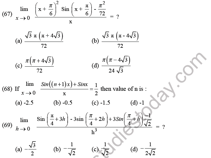 JEE Mathematics Limits Continuity and Differentiability MCQs Set B-21
