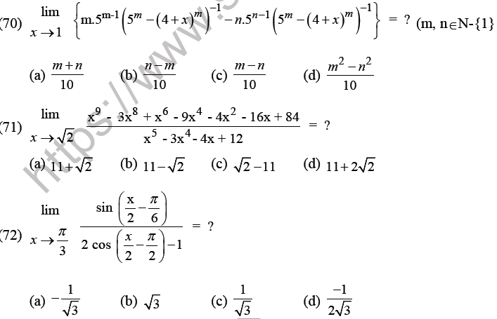 JEE Mathematics Limits Continuity and Differentiability MCQs Set B-22