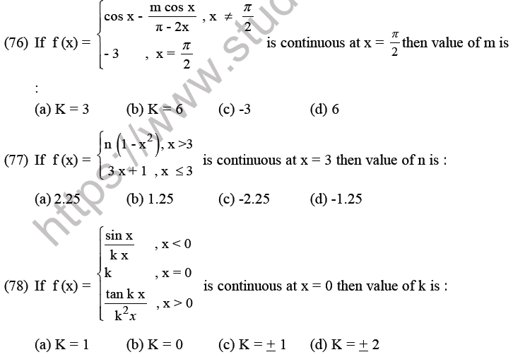 JEE Mathematics Limits Continuity and Differentiability MCQs Set B-24