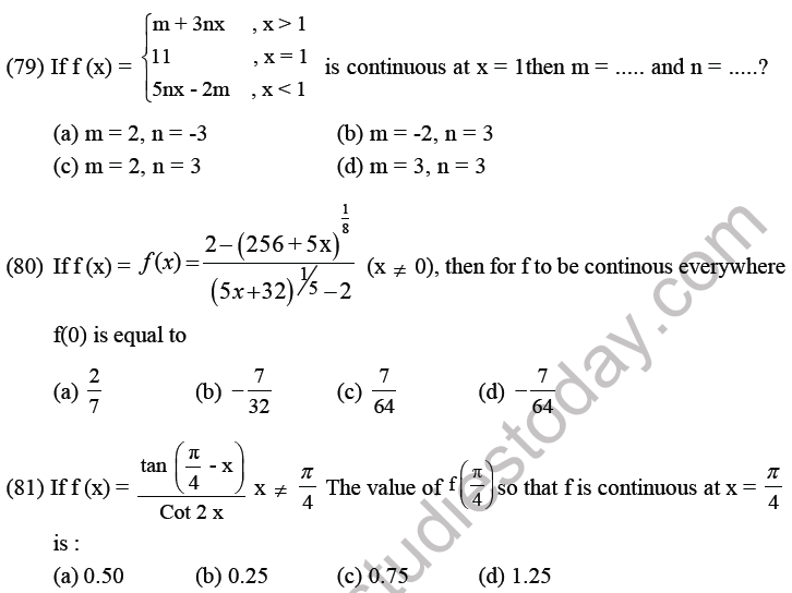 JEE Mathematics Limits Continuity and Differentiability MCQs Set B-25