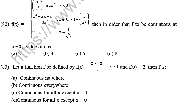 JEE Mathematics Limits Continuity and Differentiability MCQs Set B-26