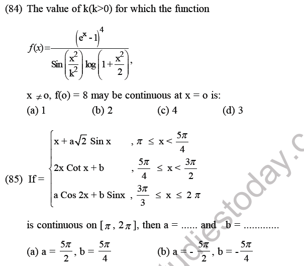 JEE Mathematics Limits Continuity and Differentiability MCQs Set B-27