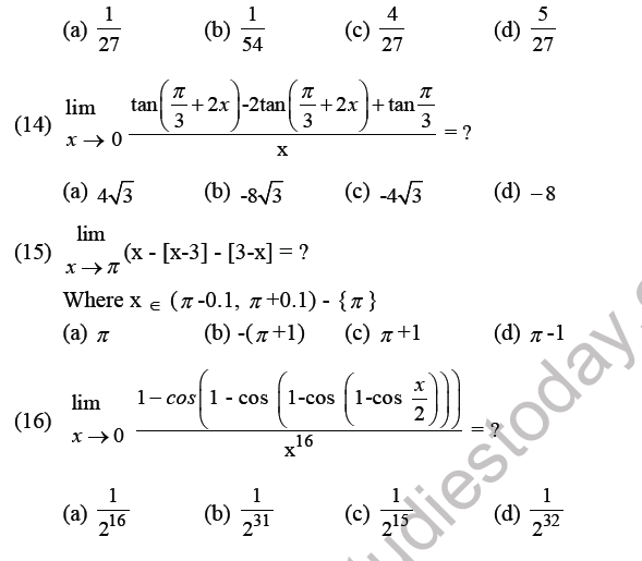 JEE Mathematics Limits Continuity and Differentiability MCQs Set B-3