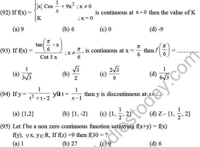 JEE Mathematics Limits Continuity and Differentiability MCQs Set B-31