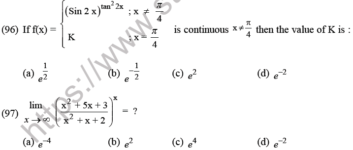 JEE Mathematics Limits Continuity and Differentiability MCQs Set B-32