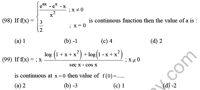 JEE Mathematics Limits Continuity and Differentiability MCQs Set B-33