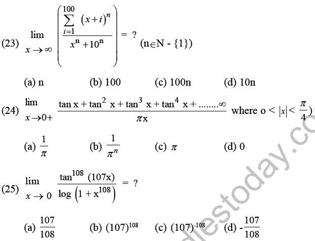 JEE Mathematics Limits Continuity and Differentiability MCQs Set B-7