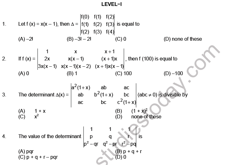 JEE Mathematics Matrices and Determinants MCQs Set A-