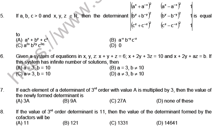 JEE Mathematics Matrices and Determinants MCQs Set A-1