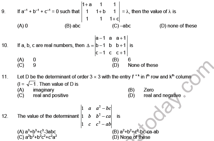 JEE Mathematics Matrices and Determinants MCQs Set A-2