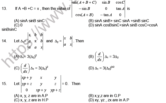 JEE Mathematics Matrices and Determinants MCQs Set A-L2-2