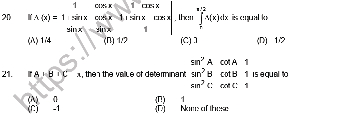 JEE Mathematics Matrices and Determinants MCQs Set A-L2-4