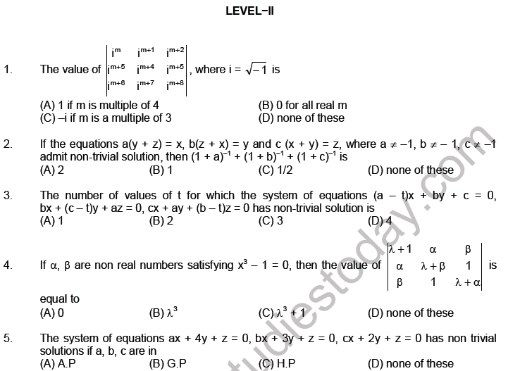 JEE Mathematics Matrices and Determinants MCQs Set A-L2