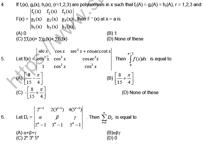 JEE Mathematics Matrices and Determinants MCQs Set A-L3-