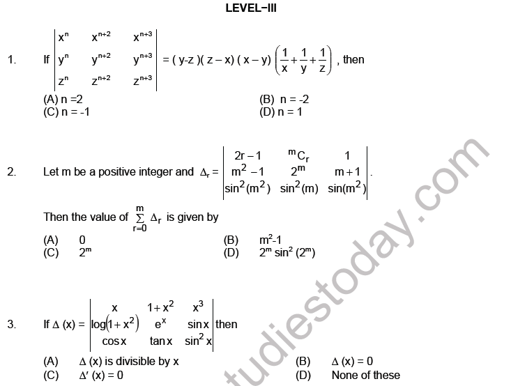 JEE Mathematics Matrices and Determinants MCQs Set A-L3