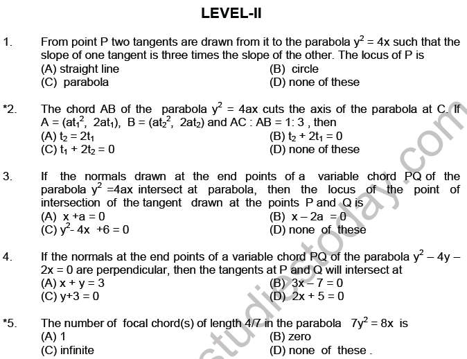 JEE Mathematics Parabola MCQs Set A-10