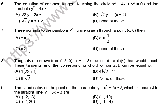 JEE Mathematics Parabola MCQs Set A-11