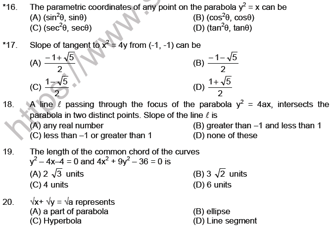 JEE Mathematics Parabola MCQs Set A-12
