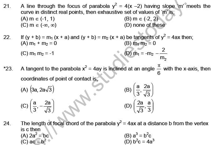 JEE Mathematics Parabola MCQs Set A-13