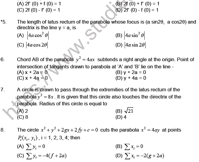 JEE Mathematics Parabola MCQs Set A-14