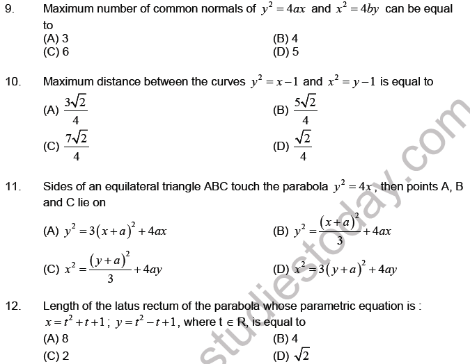 JEE Mathematics Parabola MCQs Set A-15