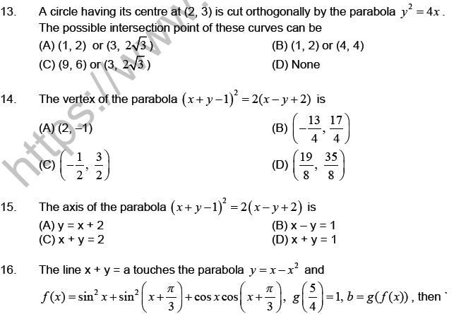 JEE Mathematics Parabola MCQs Set A-16