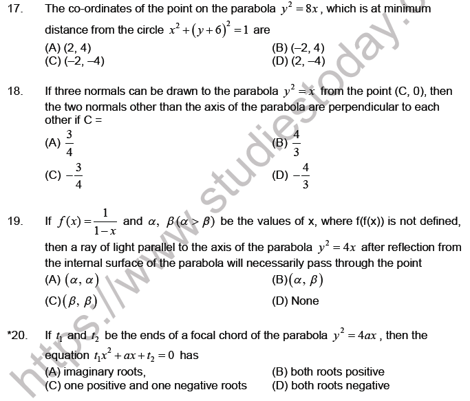 JEE Mathematics Parabola MCQs Set A-17