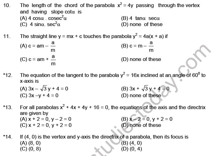 JEE Mathematics Parabola MCQs Set A-2