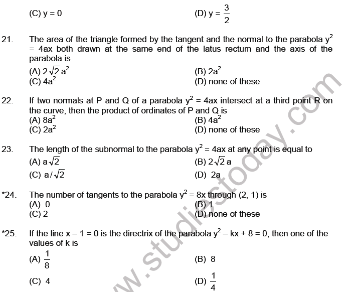 JEE Mathematics Parabola MCQs Set A-4