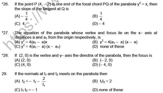 JEE Mathematics Parabola MCQs Set A-5