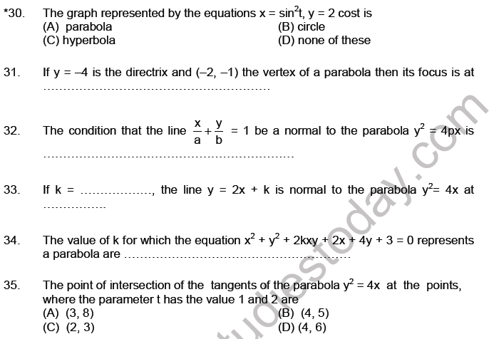 JEE Mathematics Parabola MCQs Set A-6