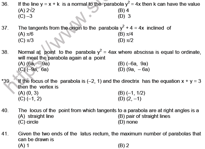 JEE Mathematics Parabola MCQs Set A-7