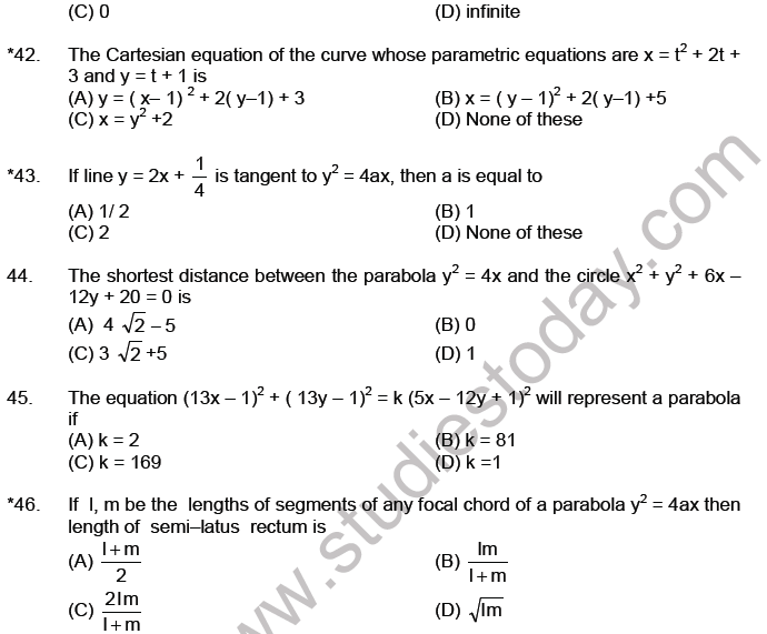 JEE Mathematics Parabola MCQs Set A-8