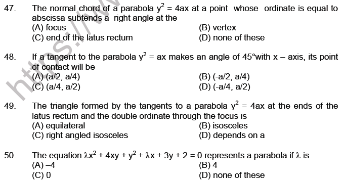 JEE Mathematics Parabola MCQs Set A-9