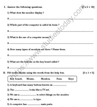 CBSE Class 1 Computer Practice Worksheet Set B