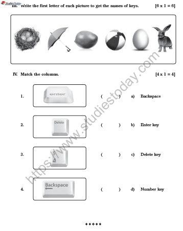 CBSE Class 1 Computer Practice Worksheet Set C