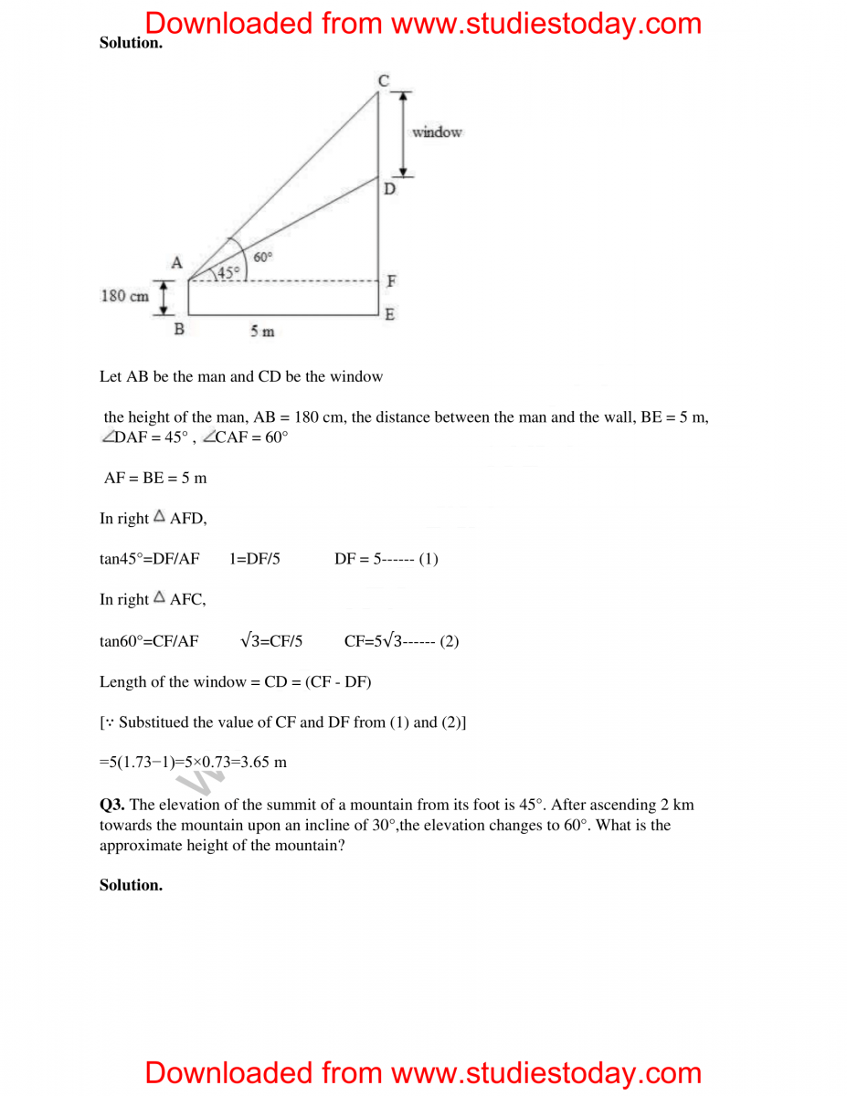 CBSE Class 10 Mathematics HOTs Trigonometry Set B-2