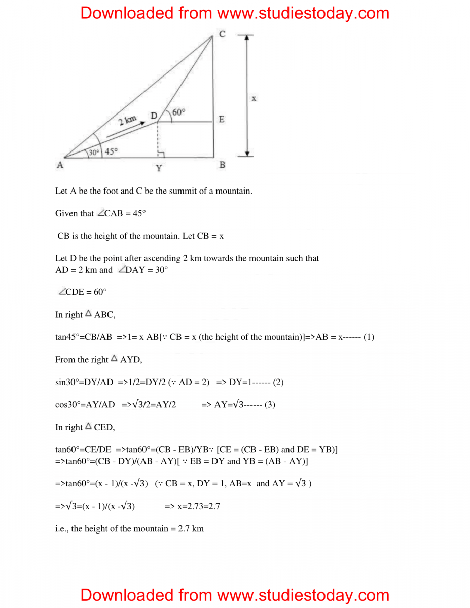 CBSE Class 10 Mathematics HOTs Trigonometry Set B-3