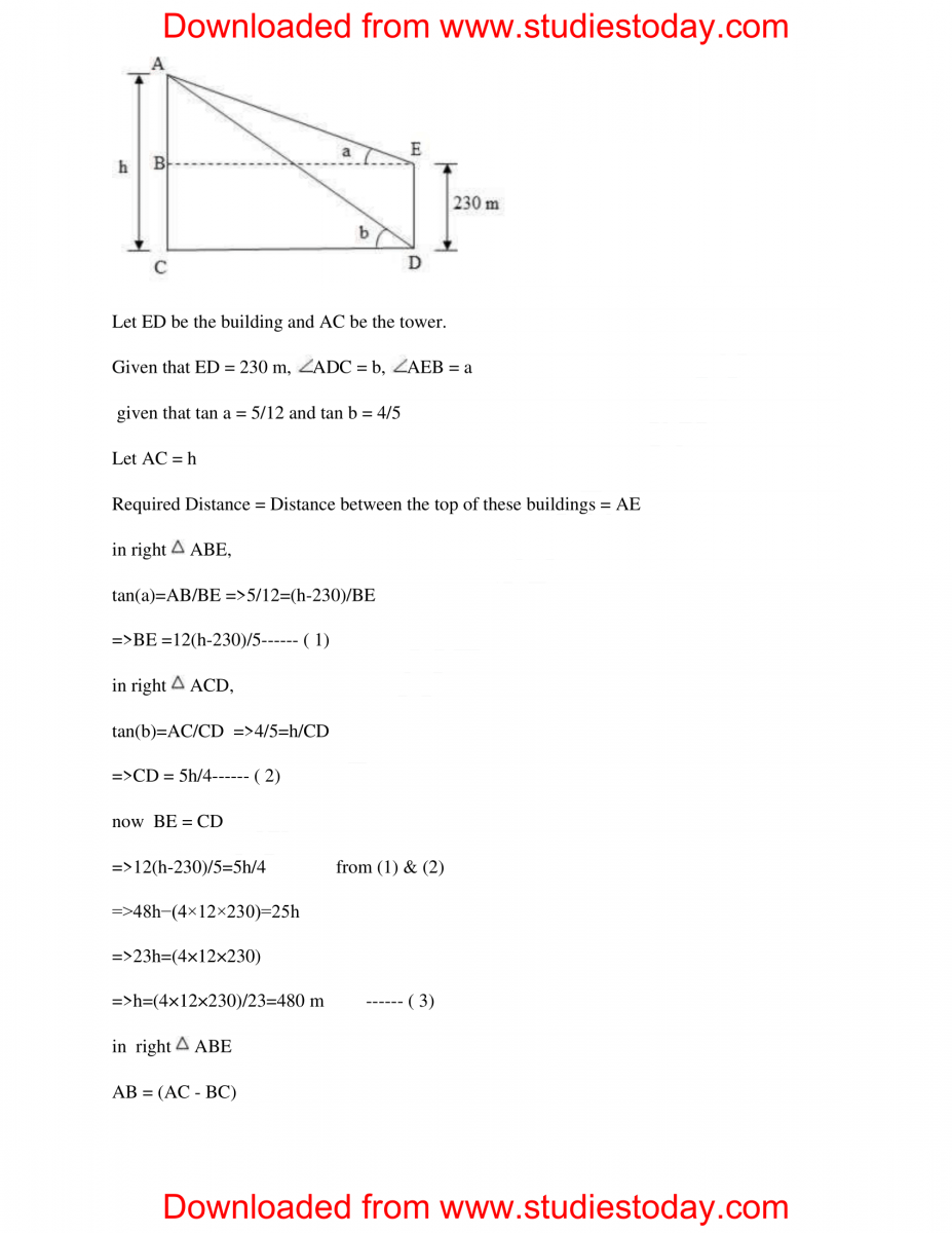 CBSE Class 10 Mathematics HOTs Trigonometry Set B-5