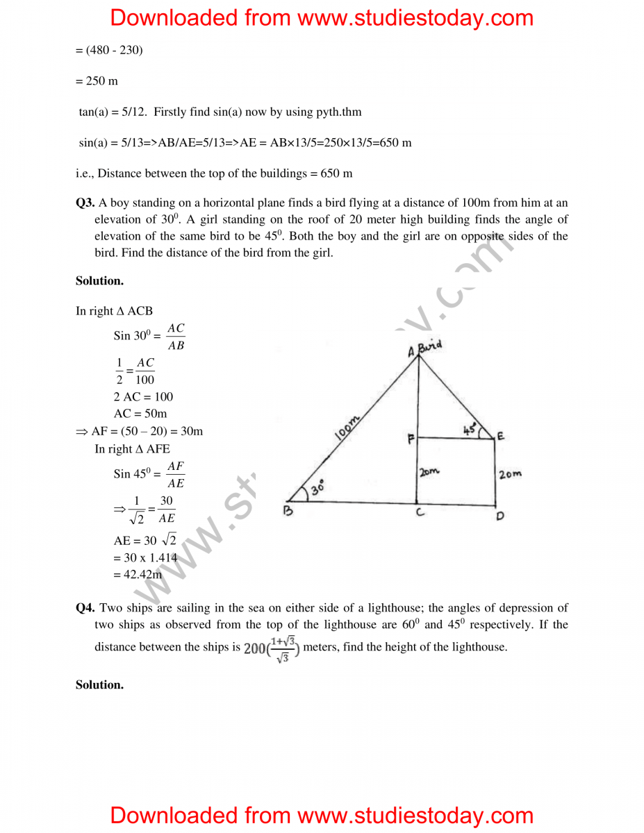 CBSE Class 10 Mathematics HOTs Trigonometry Set B-6