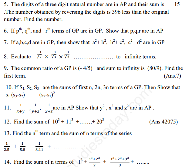 CBSE Class 11 Mathematics Sequences and Series Assignment Set C