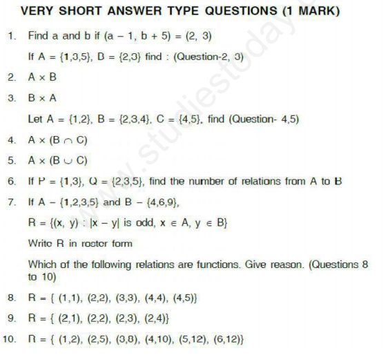 CBSE Class 11 Mathematics Sets Assignment Set A