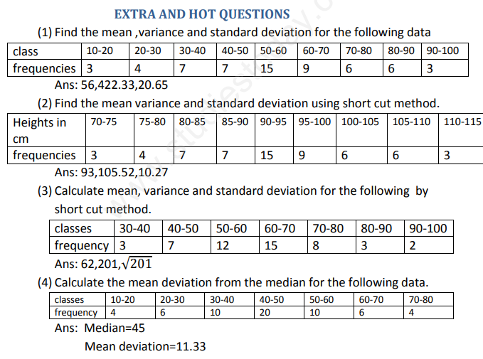 CBSE Class 11 Mathematics Statistics Assignment Set C